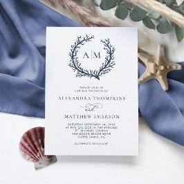 Monogram Vapensköld Coral Beach Wedding Inbjudningar