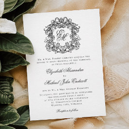 Monogram Vapensköld Elegant Formell Bröllop Inbjudningar
