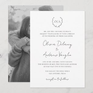 Monogram Vapensköld för andning Photo Elegant bröl Inbjudningar