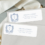 Monogram Vapensköld Fransk Ro Blue Bröllop Adress Returadress Etikett<br><div class="desc">Monogram Vapensköld Fransk Ro Blue Bröllop Return-adressetikett har en vapensköld i monogrammet för blommigt och tidslös typografi för elegant utan vintage.</div>