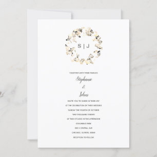 Monogram Vapensköld Grått White Boho Simple Bröllo Inbjudningar