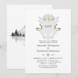 Monogram Vapensköld Lakeside Bröllop Rehearsal Mid Inbjudningar