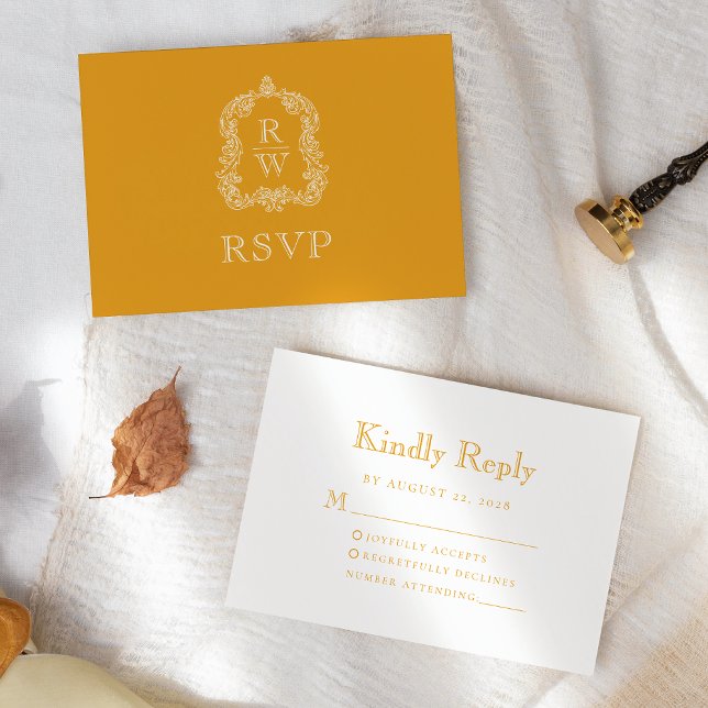 Monogram Vapensköld Marigold Gult Bröllop OSA Kort (Skapare uppladdad)