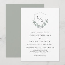 Monogram Vapensköld med Olive Grenar Bröllop Inbjudningar