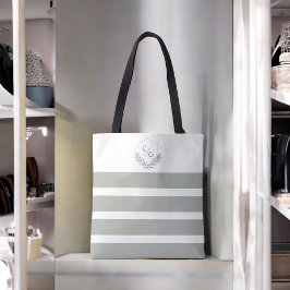 Monogram Vapensköld och Sage Grönt Rand Tygkasse