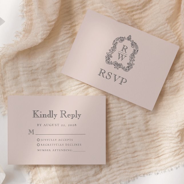 Monogram Vapensköld  Rosa Bröllop OSA Kort (Skapare uppladdad)