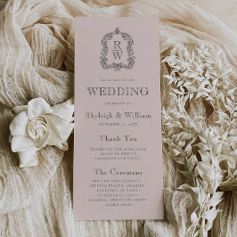 Monogram Vapensköld Rosa Bröllop Program