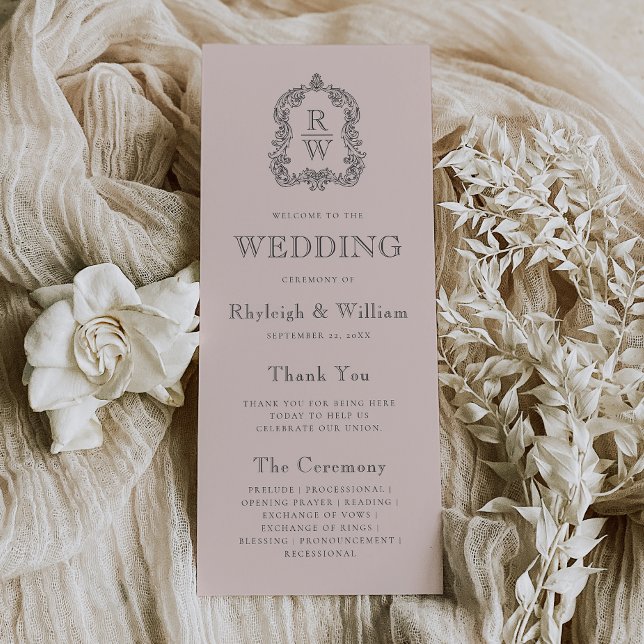 Monogram Vapensköld  Rosa Bröllop Program (Skapare uppladdad)