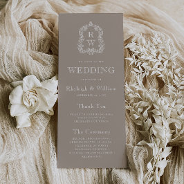 Monogram Vapensköld Taupe Bröllop Program