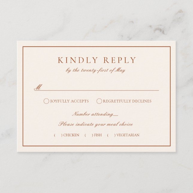 Monogram Vapensköld Terracotta OSA Bröllop Tilläggskort (Framsida)