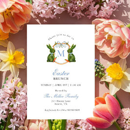 Monogram Vapensköld Topiary Bunny Påsk Brunch Inbjudningar