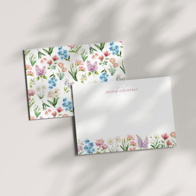 Monogram Vår Blommig Vilda Blommor  Anteckningskort (Skapare uppladdad)