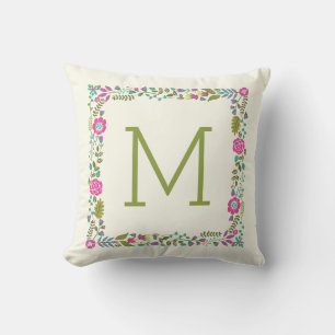 Monogram vår blommigt gräns moderna akvarier, rosa kudde