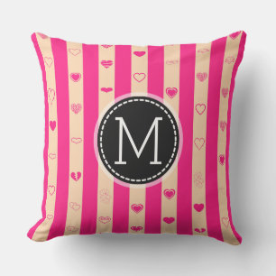 Monogram varma rosa ränder modern hjärtmönster kudde