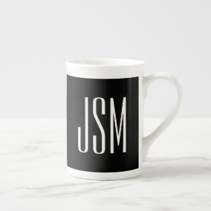 Monogram, varumärke eller Namn Svartvitt Benporslin Mugg