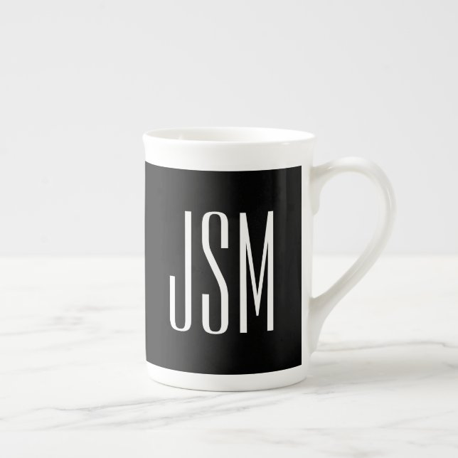 Monogram, varumärke eller Namn | Svartvitt Benporslin Mugg (Höger)