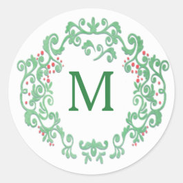 Monogram Vatercolor-julfransfrand Runt Klistermärke