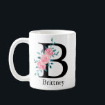 Monogram Vattenfärg Anpassad Enkel Bokstav B Kaffe Kaffemugg<br><div class="desc">Monogram Blommig Anpassad  Enkel Bokstav B</div>