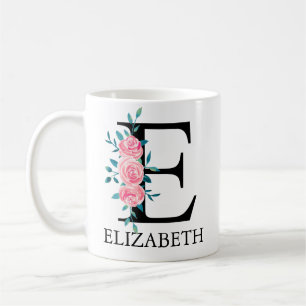 Monogram vattenfärg anpassad enkel bokstav E Kaffemugg