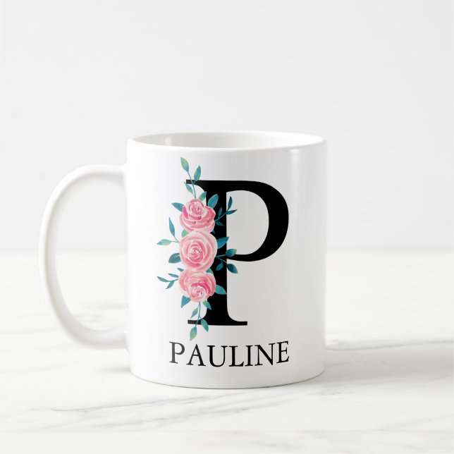 Monogram Vattenfärg Anpassad Enkel Bokstav P Kaffemugg (Vänster)