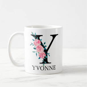 Monogram vattenfärg anpassad enkel bokstav Y Kaffemugg