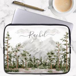Monogram vattenfärg berg och skog laptop fodral