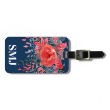 Monogram Vattenfärg Blå Blommig Denim / Röd Ros