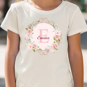 Monogram Vattenfärg Blekgula Rosblommor Blommig T Shirt