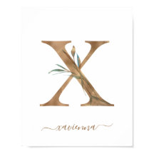 Monogram Vattenfärg Blommig Guld Bokstav X Affisch