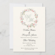 Monogram Vattenfärg Blommig Krans Bröllop