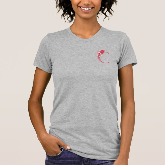 Monogram vattenfärg blommor rose gold alfabet C  T Shirt (Framsida)