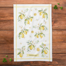 Monogram Vattenfärg Citrus Citron Blommig Botanisk