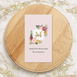 Monogram Vattenfärg Färgrika Rosor Blomma Blommig Visitkort