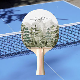 Monogram Vattenfärg Grön Tallskog på Berg Pingisracket