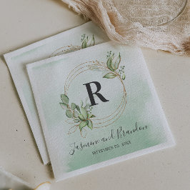 Monogram Vattenfärg Grönska Guld Bröllop Pappersservett