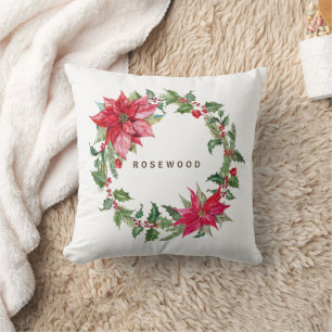 Monogram vattenfärg Poinsettia jul Utandning Kudde