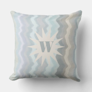 Monogram vattenfärg rand teal grått nautisk kudde