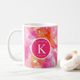 Monogram Vattenfärg Rosa Orange Abstrakt Kaffemugg