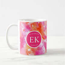 Monogram Vattenfärg Rosa Orange Abstrakt
