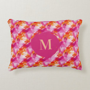 Monogram Vattenfärg Rosa Orange Abstrakt Prydnadskudde