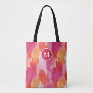 Monogram Vattenfärg Rosa Orange Abstrakt Tygkasse