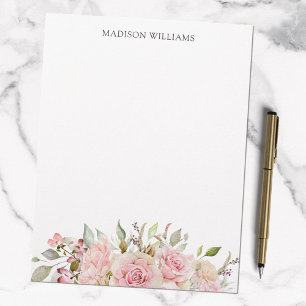 Monogram vattenfärg rosa ros blommig brevhuvud
