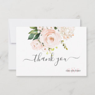 Monogram Vattenfärg  Rosa ros Hydrangea Tack Kort