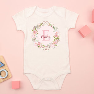 Monogram Vattenfärg Rosafärgade Rosor Blommor Flor T Shirt