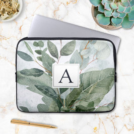 Monogram vattenfärg Rustic Sage grönska Laptop Fodral