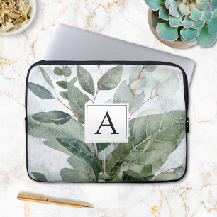 Monogram vattenfärg Rustic Sage grönska Laptop Fodral