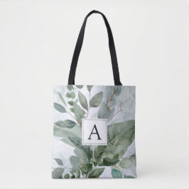 Monogram vattenfärg Rustic Sage grönska Tygkasse