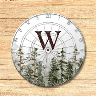 Monogram Vattenfärg Rustik Grön Skog Darttavla