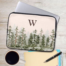 Monogram Vattenfärg Rustik Grön Skog Laptop Fodral