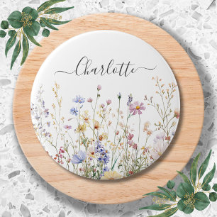 Monogram Vattenfärg Rustik Vacker Vildblomsäng Knapp